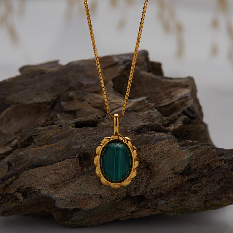 S925 Sterling Silver Natural Blue Gold Tiger Eye Malachite White Shell Color Necklace Light Luxury Multi-Colored Gemstone Pendant Collarbone Chain