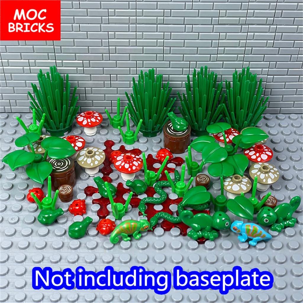 Set  MOC Bricks Plant Frog lizard Mushroom Brush City Assembled Educational Building Blocks Kits Toys For Children DIY Part