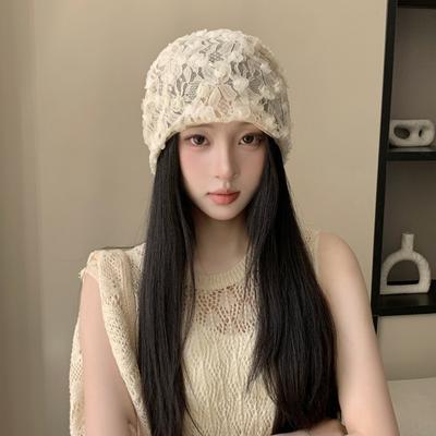 Женская весенне-летняя шапка-бини из 3D кружева, дышащая, тонкая, с ажурной вязкой, головной убор, уличная, универсальная, нишевая, надевающаяся через голову