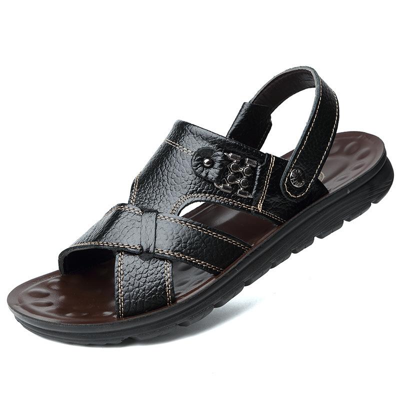 Мужские сандалии мужская верхняя одежда 2025 лето новая кожаная пляжная обувь сандалии двойного назначения дышащая воловья кожа папины кроссовки