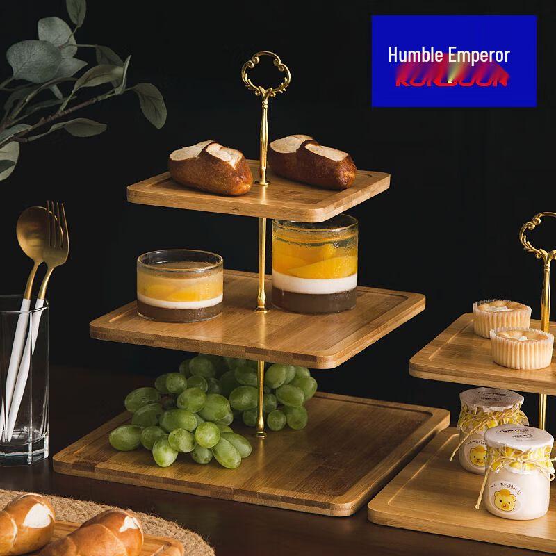 Qianxing 3-Tier Square Bamboo Wood Serving Platter (Set of 2)