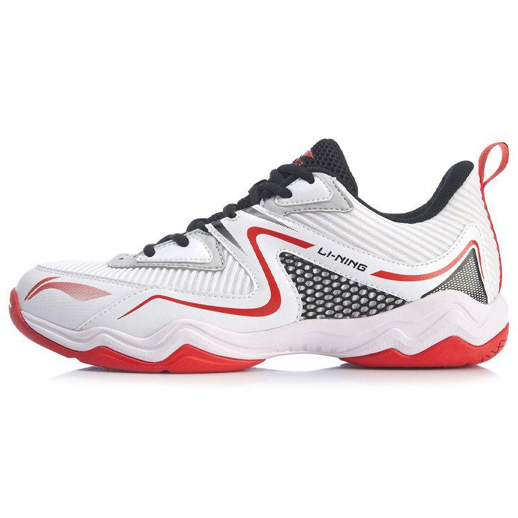Li Ning Sound Wave Fabric Synthetic Leather Wear Resistant Shock Absorption Low Top Badminton Shoes Men Shoes White Red AYTQ017-1