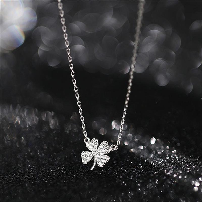 Four-Leaf Clover Luck Leaves Sweater Chokers Necklace Crystal Zircon Pendant Chain Necklace For Women Jewelry
