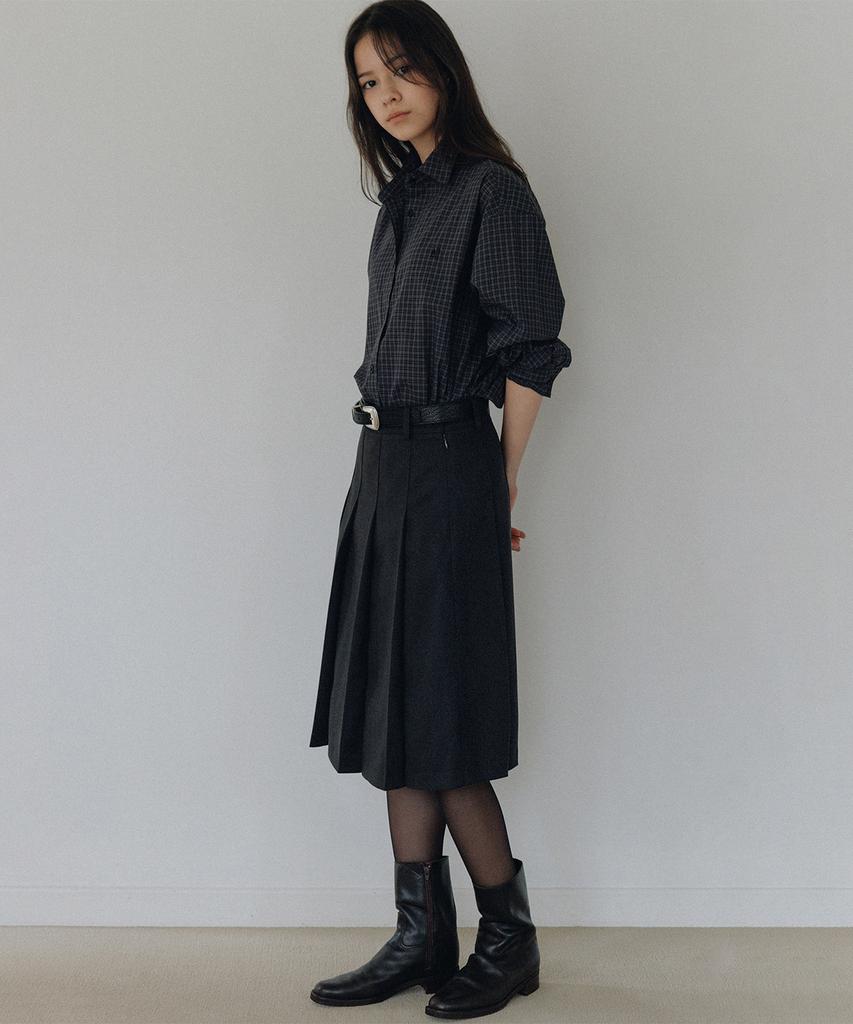Annies Kay Wool Pleats Midi Skirt (Charcoal Gray)