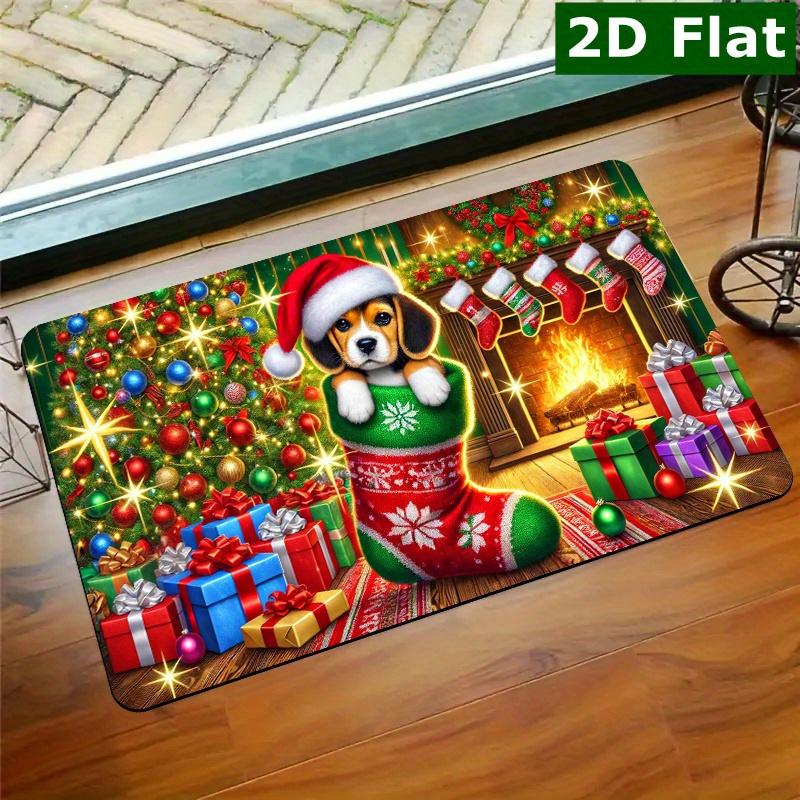 Rectangular Doormat 1pc, Christmas Dog Stocking, Welcome Doormat, Non Slip Easy to Clean Entrance Rug, Perfect for Kitchen/ Bathroom/ Porch/ Living Ro