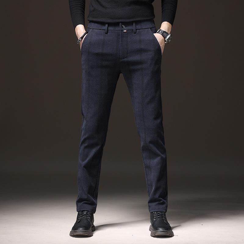 2024 Осень и зима Новые высококачественные потертые деловые повседневные брюки для мужчин Модные клетчатые длинные брюки
