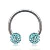 Labret Piercing Jewel Horseshoe Ring Turquoise Blue Crystal Ball Covered In Steel Resin Diameter 6mm