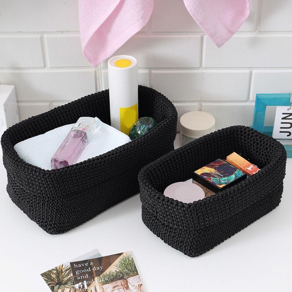 Handwoven Cotton Rope Storage Basket Rectangle Large Capacity Weaving Storage Basket Moisture-proof Breathable