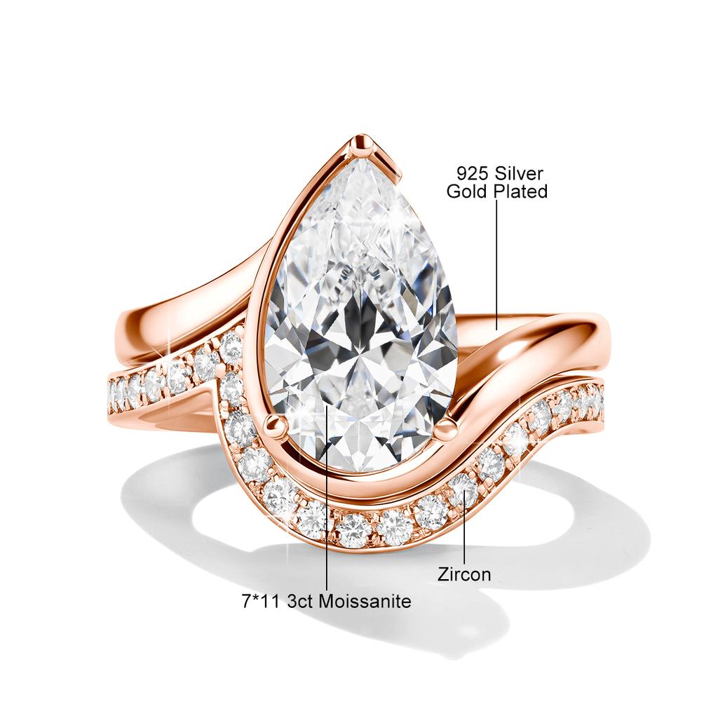 Pear Cut Moissanite Ring Set Bride 100% 925 Silver Lab Diamond Rings for Women WaterDrop Wedding Band Gift Fine Jewelry
