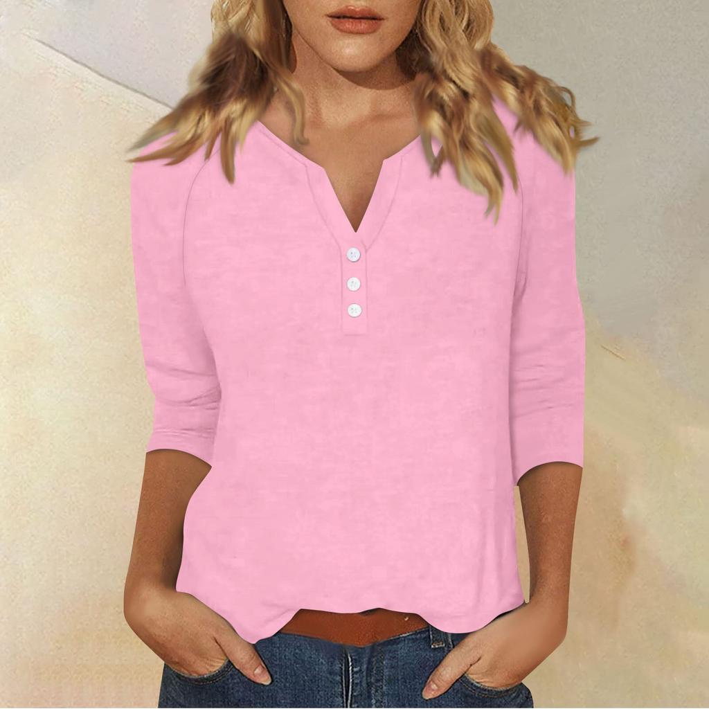 Women's T Shirt Tee Print Button 3/4 Sleeve Daily Weekend Fashion Basic V- Neck Regular Top