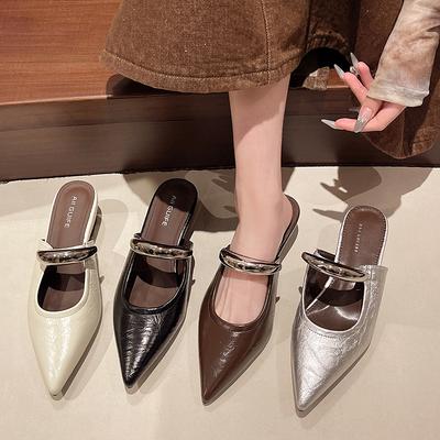 Босоножки на танкетке с толстой подошвой, женские летние, для улицы, темпераментные полушлепанцы с острым носком, туфли-мюли с острым носком, французские крутые шлепанцы