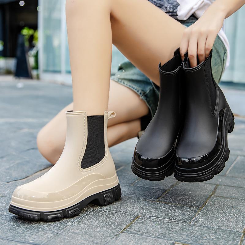 Women's Elastic Band New Martin Rain Boots Platform Plastic Waterproof Outdoor Work Shoes Kitchen Overshoes