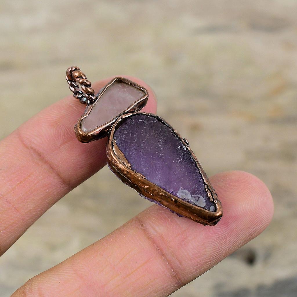 Африканский аметист грубый кулон розовый кварц грубый кулон гальванопластика медный кулон гальванопластика драгоценный камень ювелирные изделия подарок на помолвку для нее