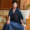 Woman Spring Chinese Style Embroidery Niche Half Sleeve Casual Coat Fashion V-Neck Cotton Vintage Coat