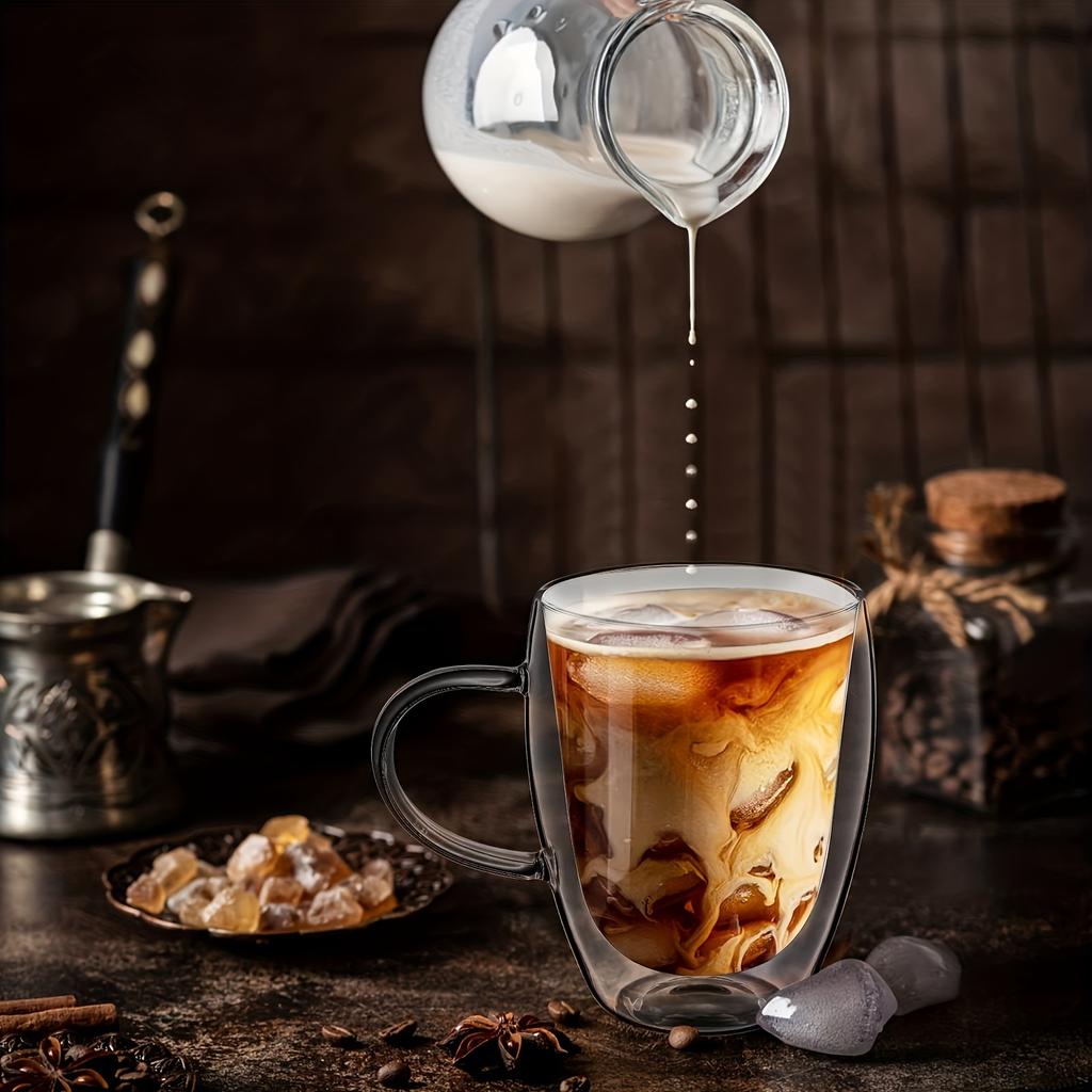 2/4/6PCS 350ML Double Wall Glass Coffee Mug With Handle Transparent Glass Cappuccino Cup Coffee Milk Tea Juice Tea Cup