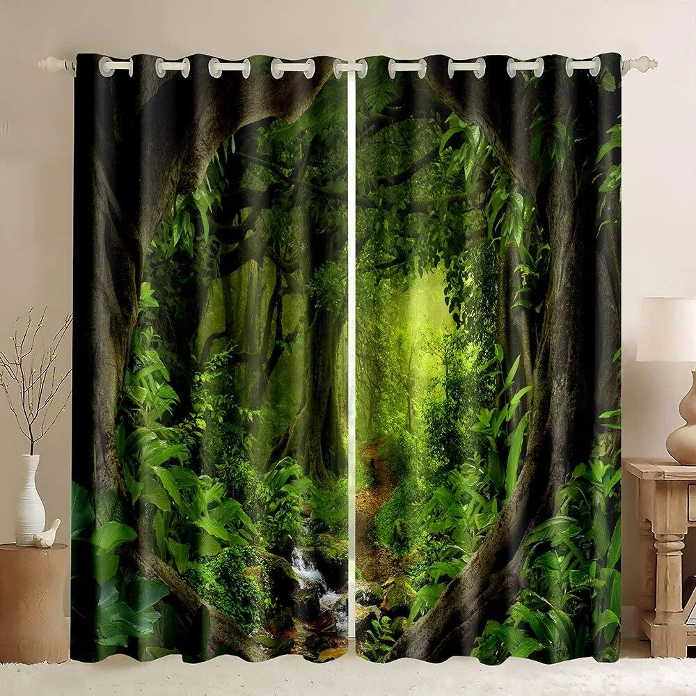3D печать лес дерево пейзаж тонкие оконные шторы джунгли дикая природа ботанический принт узор для гостиной спальни