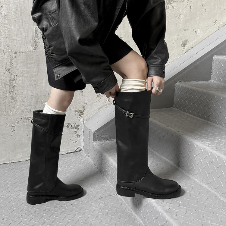 Internet Celebrity Pants Boots Temperament Women Round Head Knight Boots 2025 Autumn New French Slim Straight Boots Women