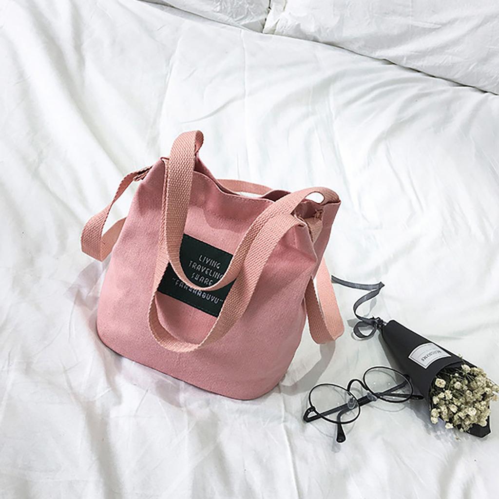 Ladies Messenger Bag Mini Canvas Bag Cloth Bag Cute Portable Bucket Bags
