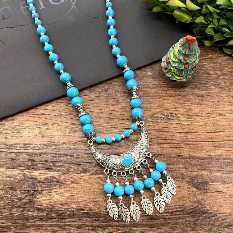 Vintage Personality Handmade Necklace Bohemian Sweater Chain Moon Flower Beads Versatile Headdress Women's Accessories