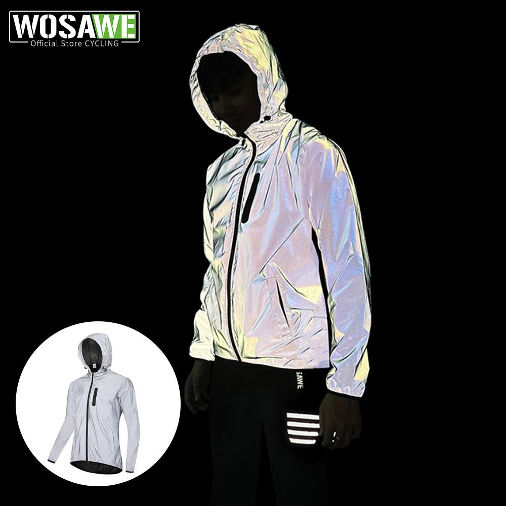 Wosawe Светоотражающая велосипедная куртка с капюшоном Серебристая велосипедная непромокаемая дышащая велосипедная ветровка