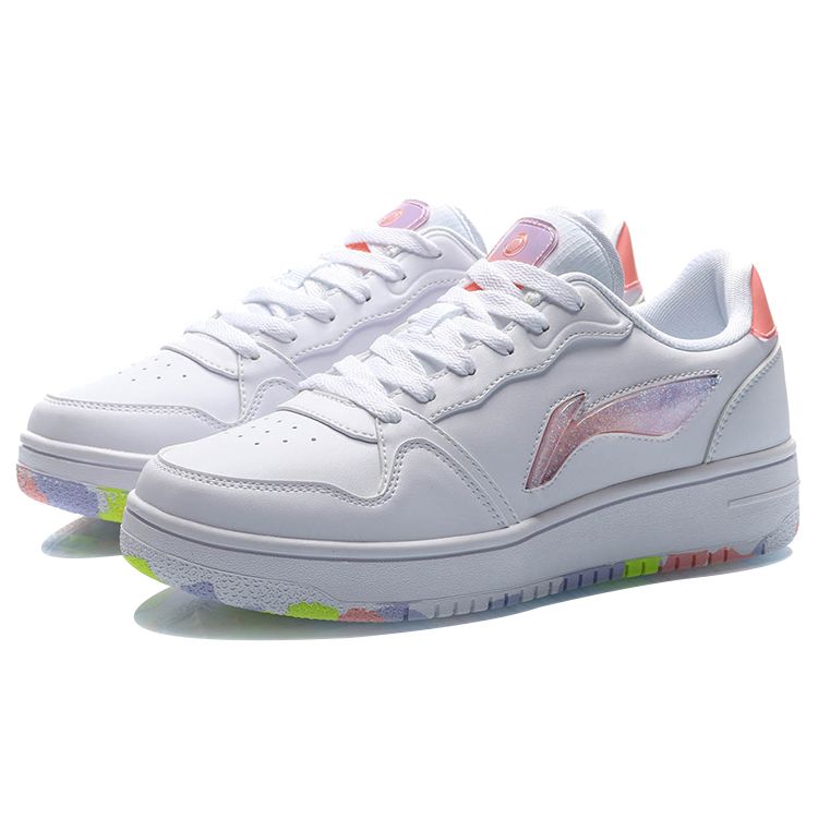 Li-Ning Non-Slip Lightweight Balance Wear-Resistant Low-Top Skate Shoes Women Sneakers White Purple AGCR342-1