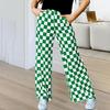 Женские брюки с высокой талией, эластичные, клетчатые, широкие, повседневные брюки свободного кроя, повседневная одежда для работы и отдыха