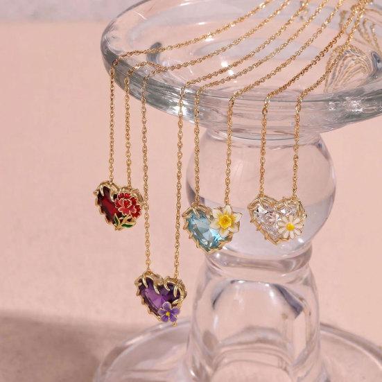 Birthstone Heart Necklace Birth Stone and Flower Pendant Necklace Jan to Dec