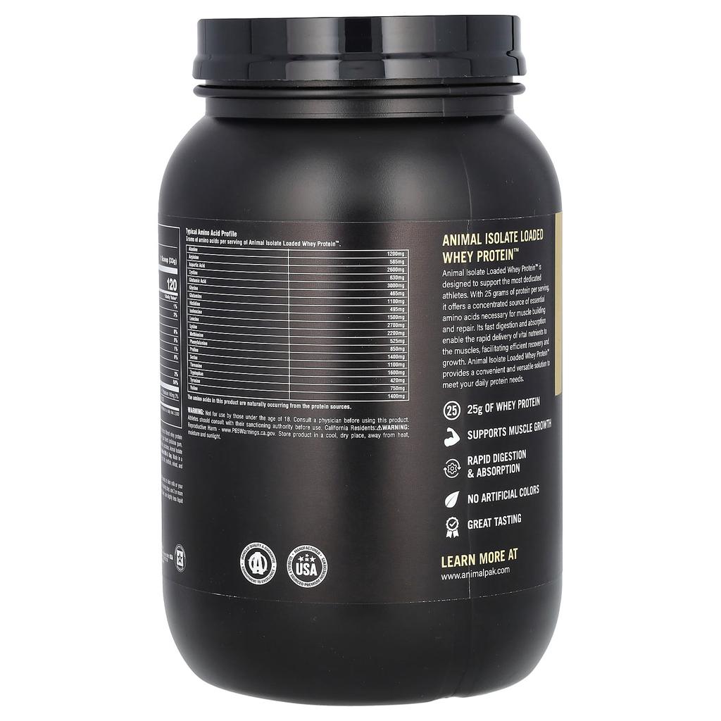 Animal Whey Protein Isolate Loaded Whey Protein Powder, Vanilla Flavor, 2 Lb (907 G)