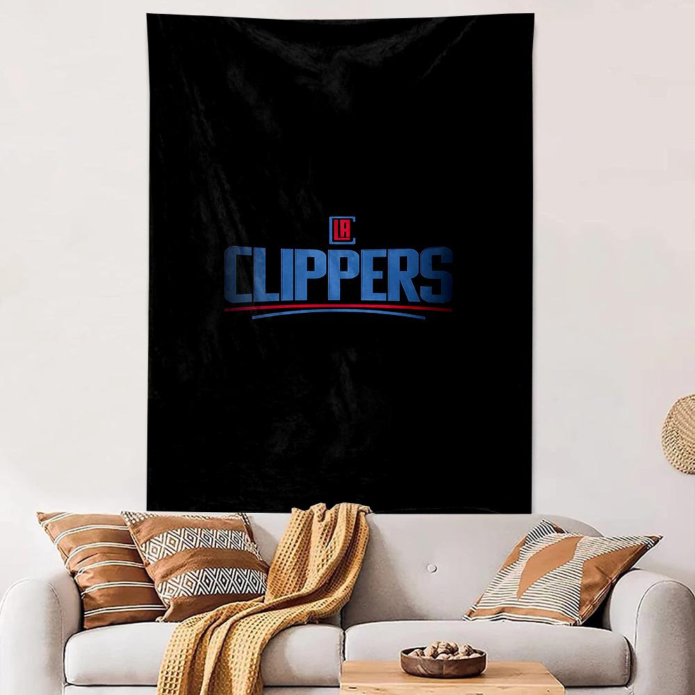 Vertical Tapestry LA Clippers NBA Basketball Logo Blue Red Black Wall Hanging Decor for Men Cave