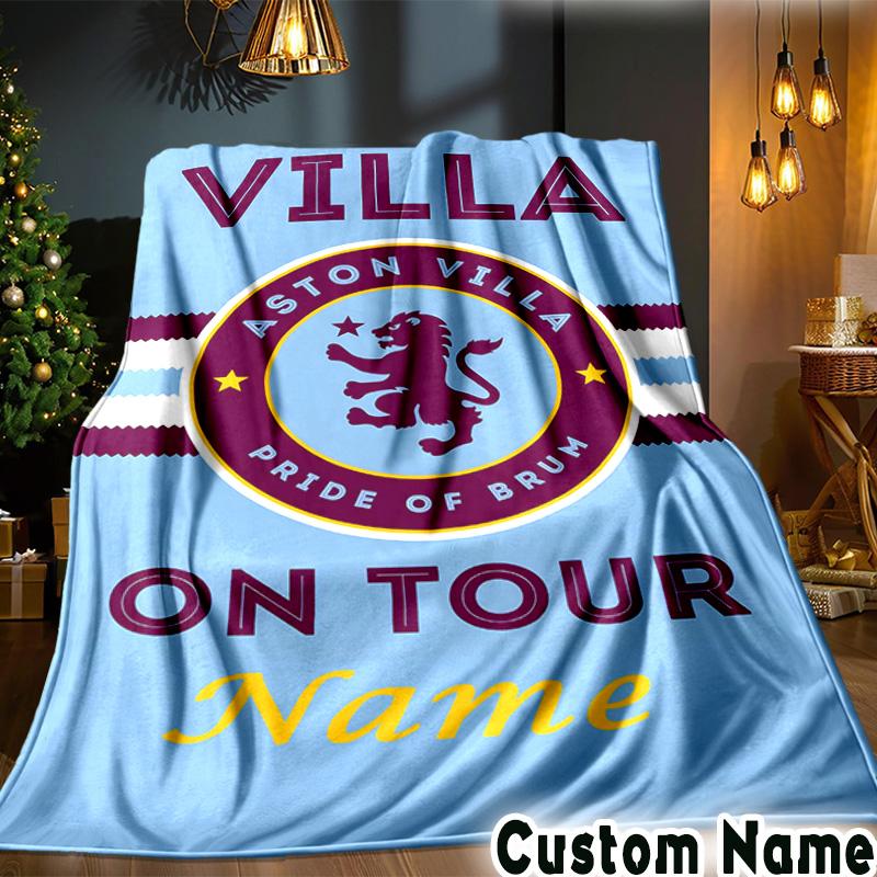 Custom Name Aston-Villa Pride Throws Blanket Flannel Blankets for Couch Bed Gifts for Men Women Picnic blanket Christmas fan gifts