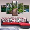 Print Wall Pictures Decor Room Art 5 Pieces Waterfall Green Tree And Woods Bridge Natural Scenery Modular Canvas Painting Poster