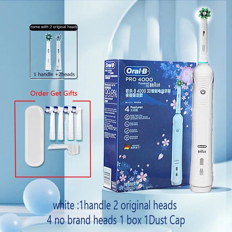 Электрическая зубная щетка Oral B P4000, 3D-чистка зубов, 4 режима, таймер на 2 минуты и датчик давления, зубная щетка для удаления налета