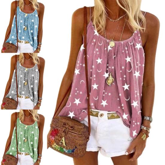 Блузка на тонких бретельках с принтом Star Moon, жилет без рукавов с U-образным вырезом, камзол