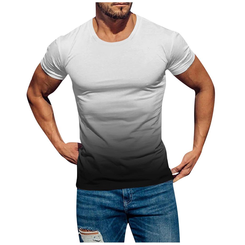 Mens T Shirts Casual Short Sleeve Shirts Gradient Neck Soft Loose Fit Graphic Tees Summer Tshirts For Men