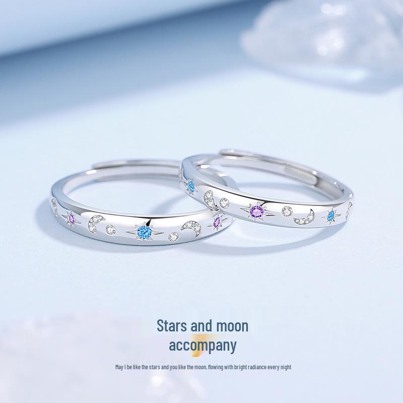 Парные кольца Tichia Star & Moon из стерлингового серебра S925, регулируемые, унисекс - Оригинальный нишевый дизайн