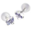 10K White Gold 4mm Stud Earrings with June Birthstone Blue Moonstone (Pair)
