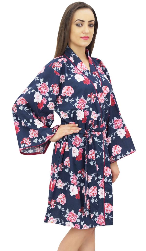 Bimba Женский халат-кимоно бордового цвета с поясом и цветочным принтом, накидка для сна -