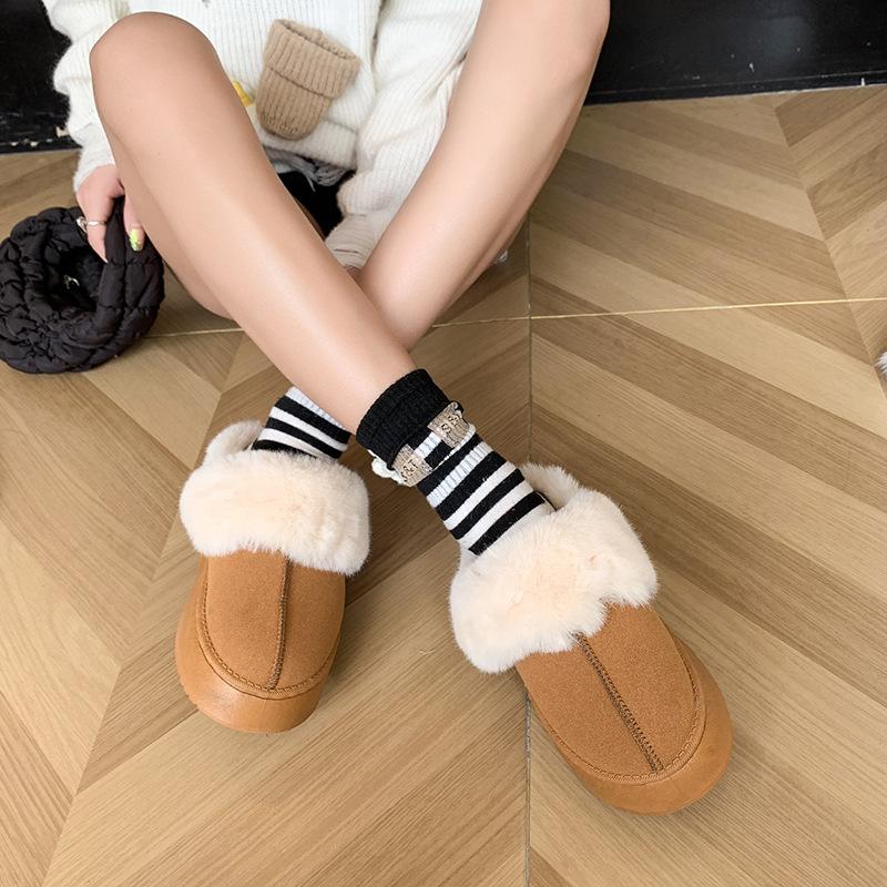 Зимняя женская плюшевая хлопчатобумажная обувь. Модная женская обувь на плоской подошве. Кожаные женские короткие сапоги с мехом.