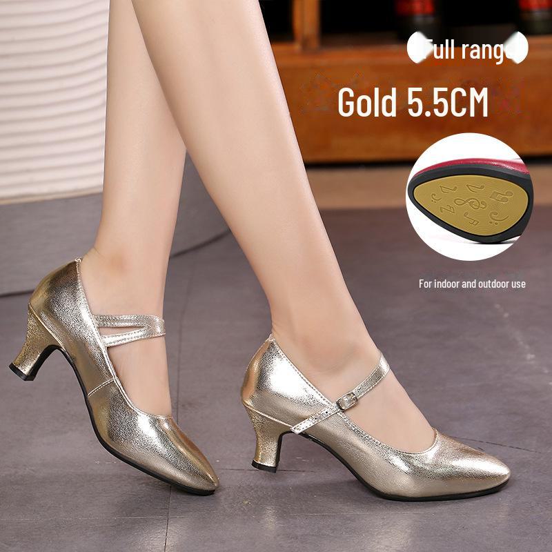 Женские туфли для латинских танцев из натуральной кожи, красная воловья кожа, мягкая подошва, средний/высокий каблук, стиль Square Dance.