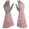 Ailunate Garden Gloves, Rose Pattern, Long, Thorn-Resistant Leather Gardening Gloves, Stylish Women's (Size L, Light Purple)