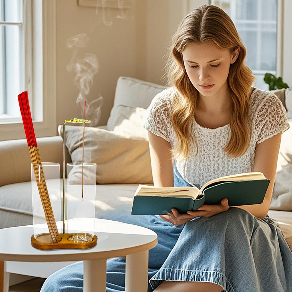 Glass Incense Holder for Sticks Anti-Ash Flying Incense Burne with Removable Ash Catcher and Incense Sticks Organizer Home Decor