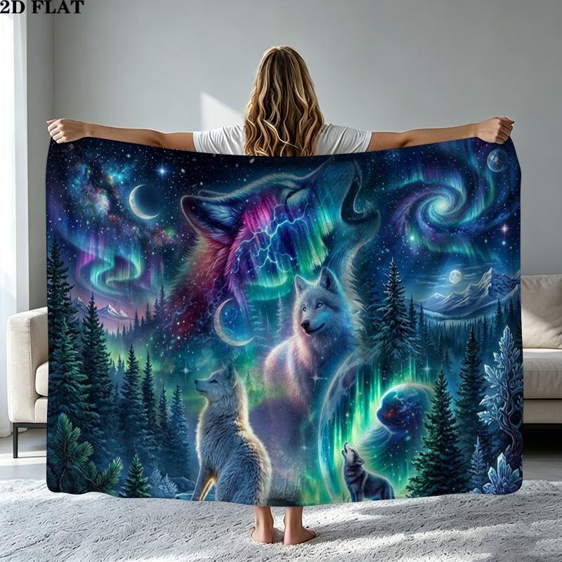 Wolf Art Print Flannel Blanket High Quality Warm Comfortable Cover for All Seasons Perfect for Gifts Home Decor
