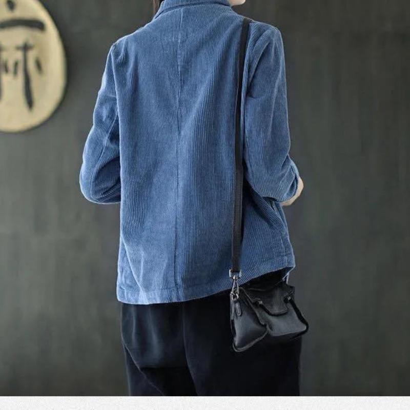 Женское вельветовое пальто с лацканами, однотонное короткое пальто, весна-осень, винтажная повседневная куртка с длинными рукавами, топ, костюм, воротник, вельвет