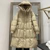FASHION2024 Зимняя средняя и длинная куртка-пуховик для женщин выше колена с капюшоном, свободная, большого размера, утолщенная, с большим карманом, белая куртка на утином пуху, одежда