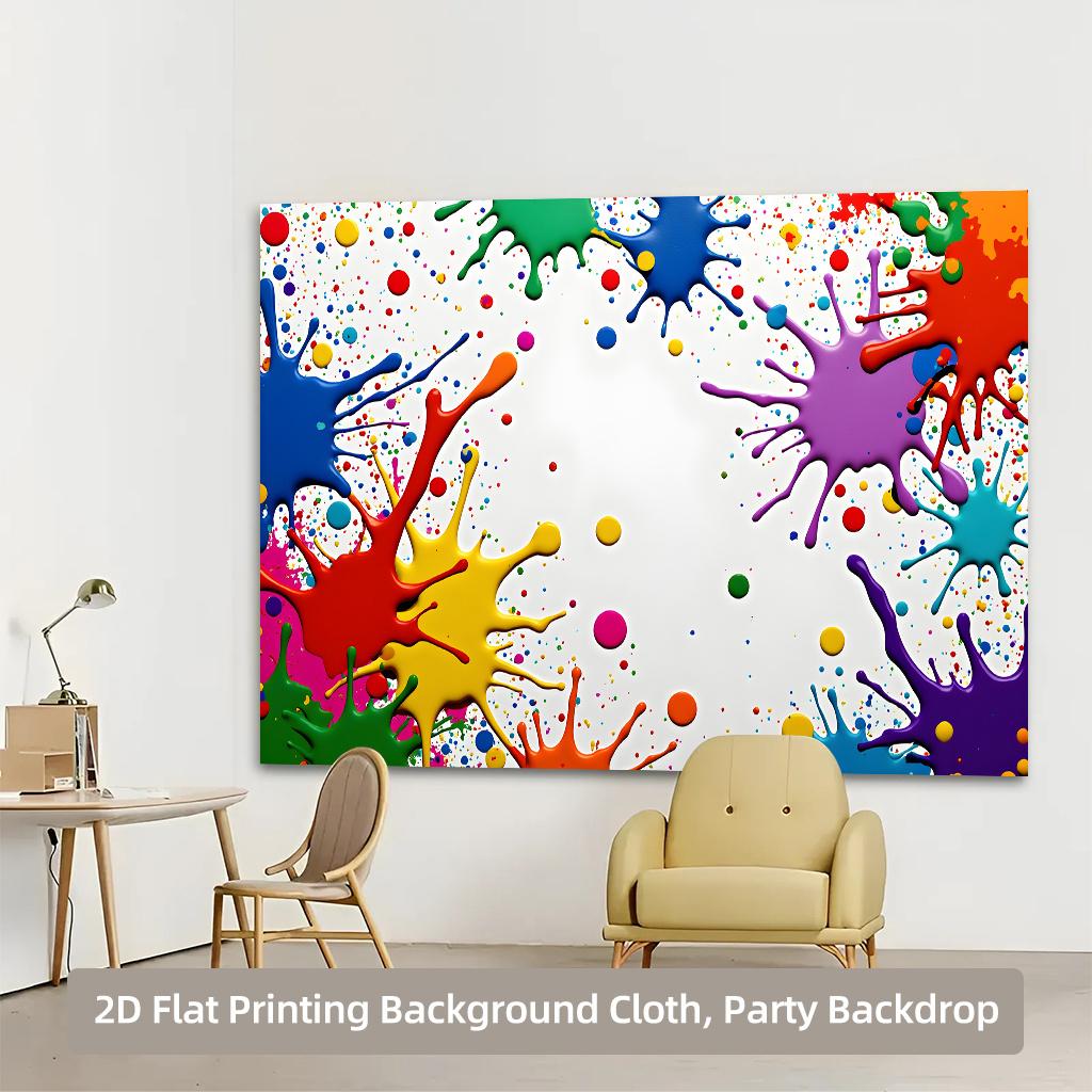 1 piece of 2D flat background fabric, a colorful paint-splattered background banner