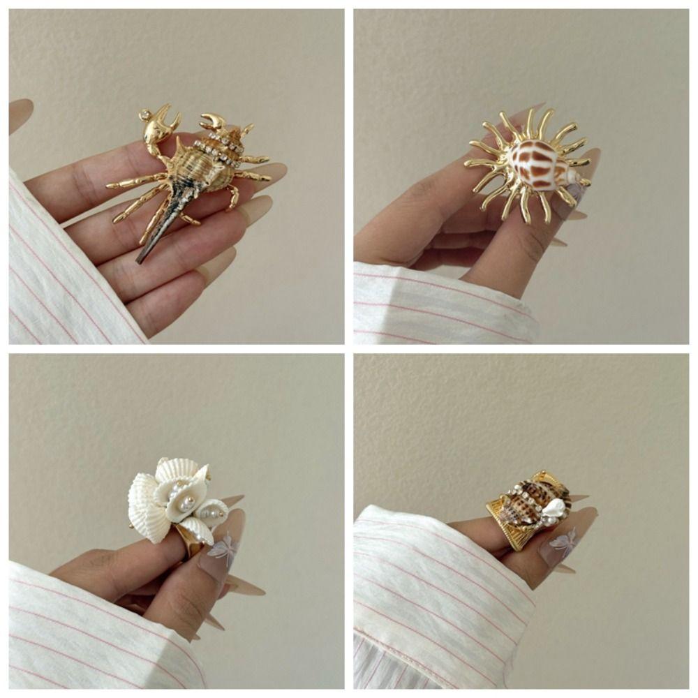 Gold-Tone Plated Finish Boho Ocean Animal Jewelry Conch Shell Wrap Ring Tropical Island Getaway