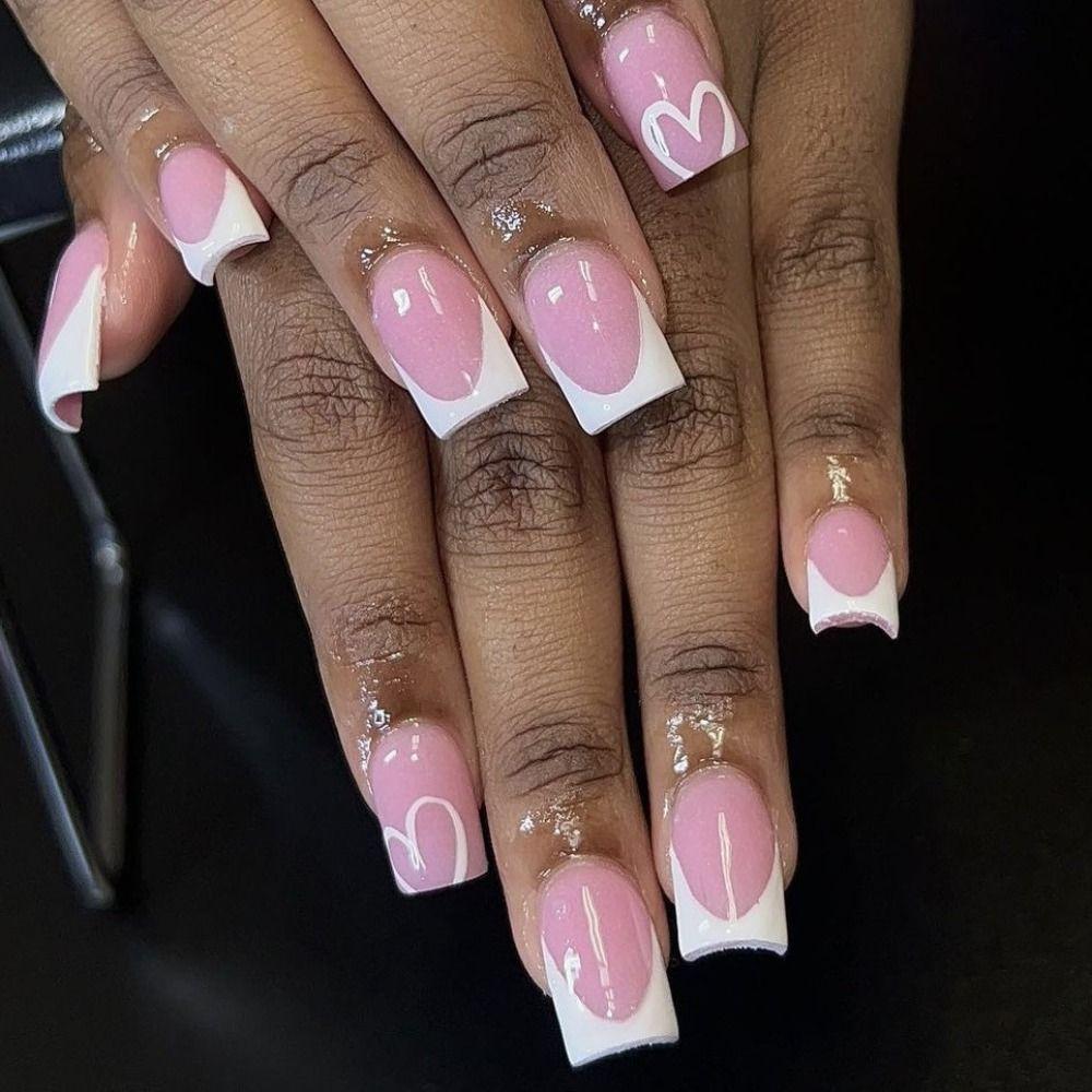 Короткие квадратные накладные ногти френч пресс на ногтях модные советы по маникюру для женщин и девочек