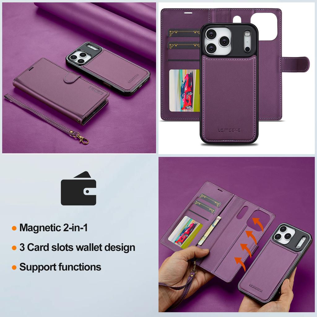Съемный кожаный чехол-кошелек 2-в-1 для IPhone 17E 16E Air 17 16 15 14 13 12 11 Pro Max XS XR 7 8 Plus Магнитная обложка-кошелек