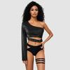 European & American Black One-Shoulder PU Leather Rock Dance Jacket