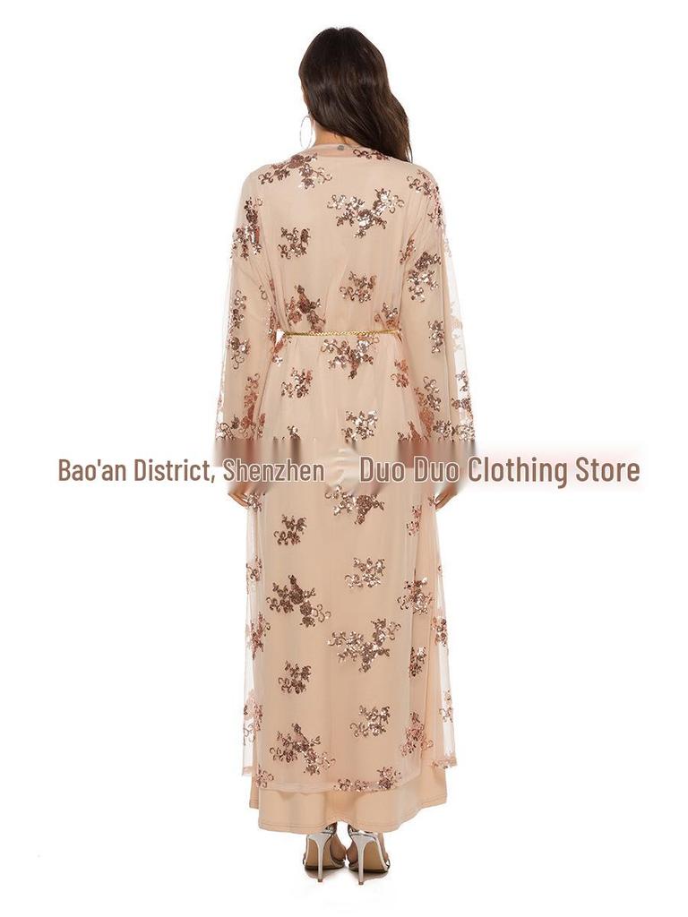 Yiduo Duo Европейское и американское платье с длинным рукавом-клеш и вышивкой пайетками высокой плотности 20212